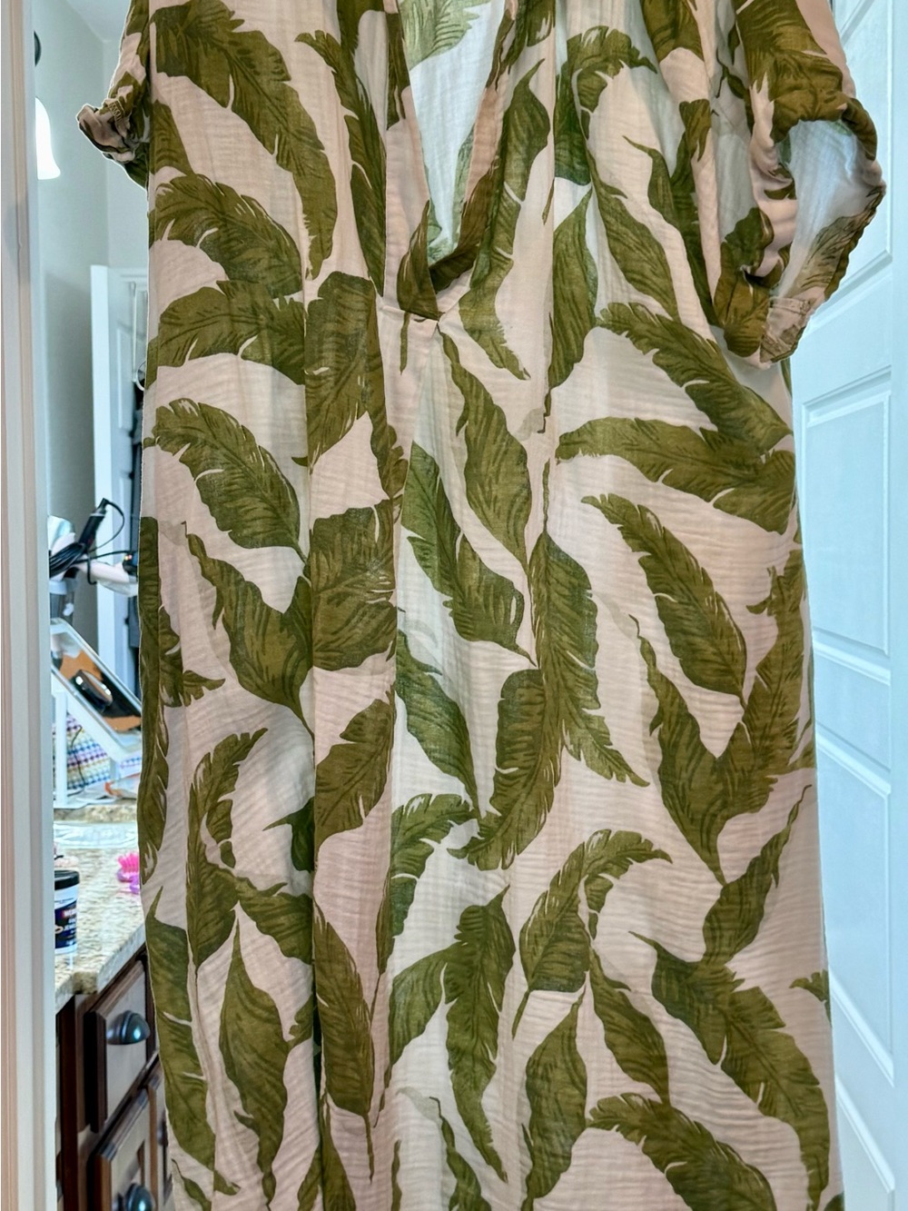 Belle Isle Green Leaf Print Lightweight Dress with Pockets 2X